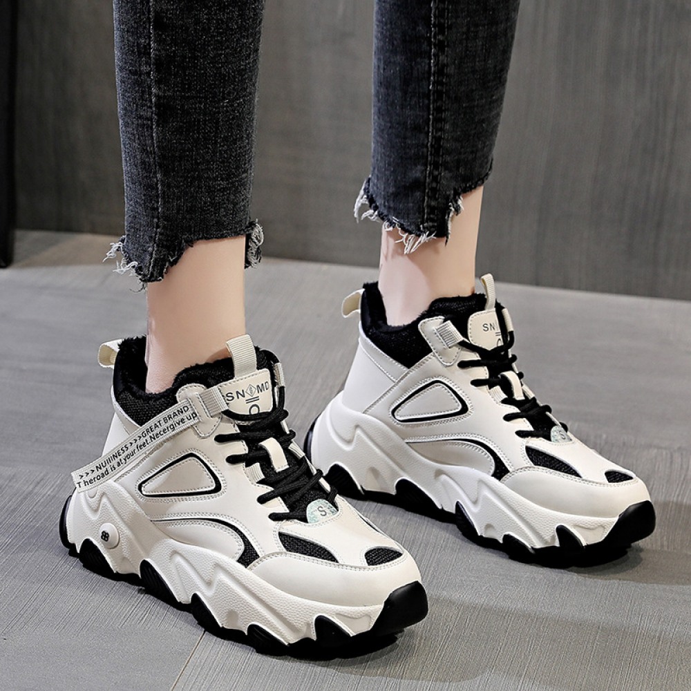 Women's Autumn and Winter Fashion New Warmth Thick-Soled Casual Platform Shoes Plus Velvet